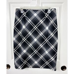 White House Black Market Black & White Plaid Print Skirt Knee Length Size 8